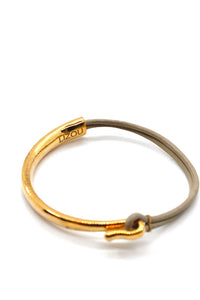 Beige Leather + 24K Gold Plate Bangle Bracelet