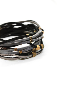 Grey Brass Nugget Leather Bracelet  -French Flair Collection- B1-2078