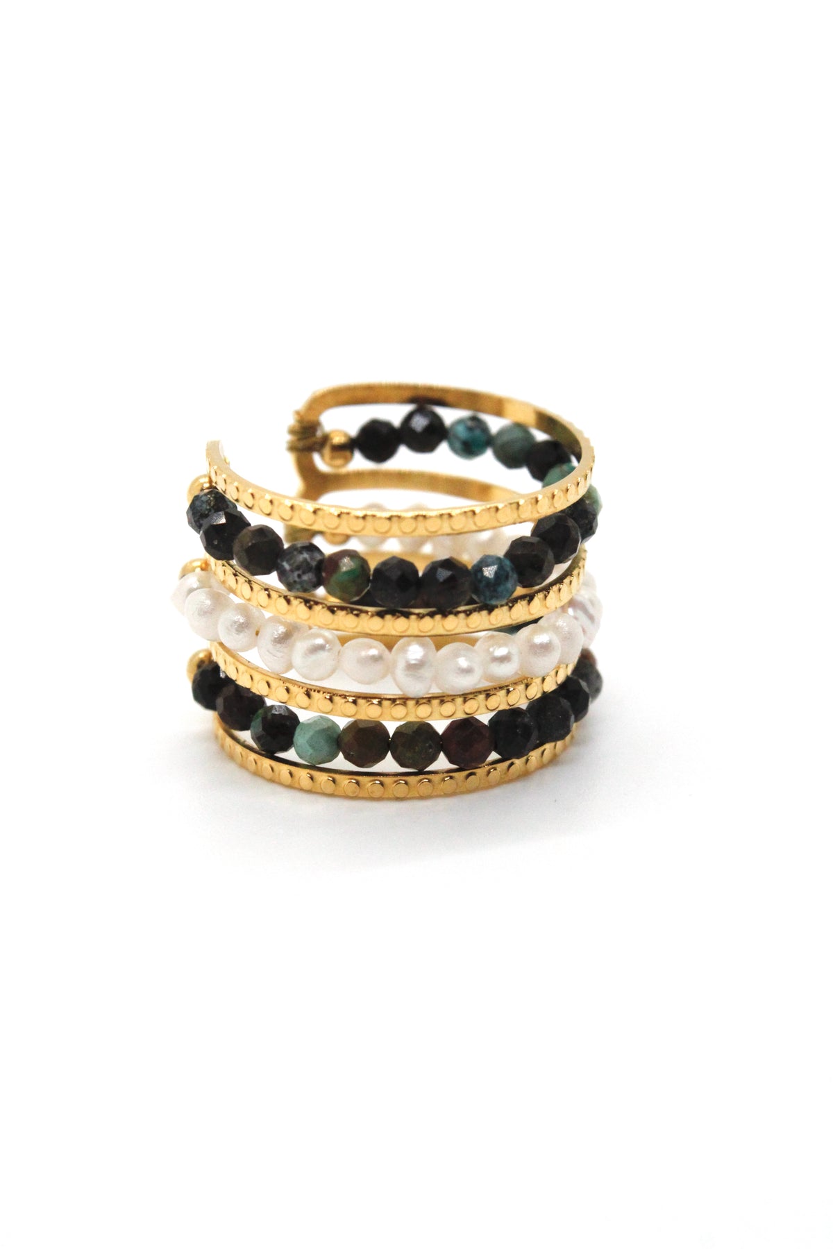 African Turquoise and Tiny Pearls Ring - French Flair Collection - R1-024