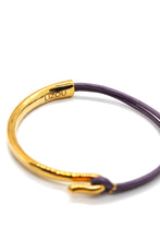 Load image into Gallery viewer, Lilac Leather + 24K Gold Plate Bangle Bracelet
