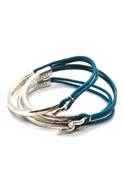 Mermaid Leather + Sterling Silver Plate Bangle Bracelet