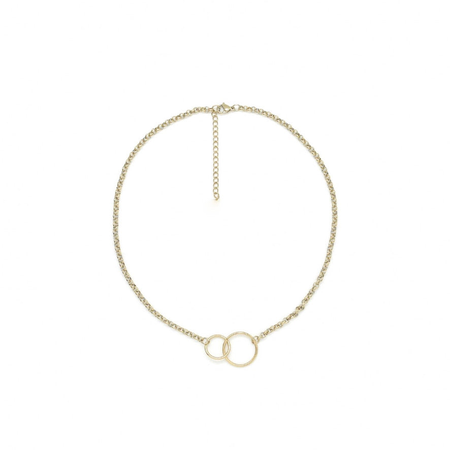 Double Ring 24K Gold Plate Necklace -French Flair Collection- N2-2100