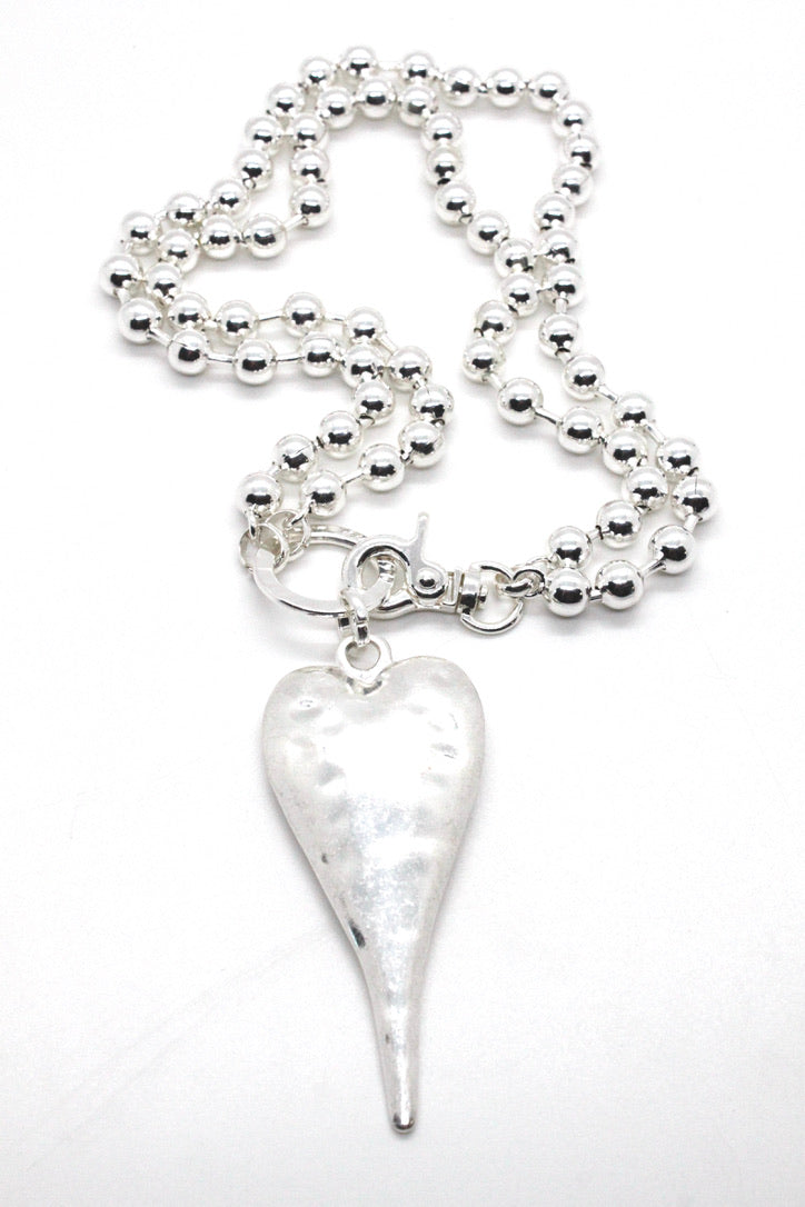 Extra Large Silver Heart Necklace to Wear Short or Long -N2-2178