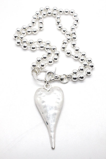Extra Large Silver Heart Necklace to Wear Short or Long -N2-2178
