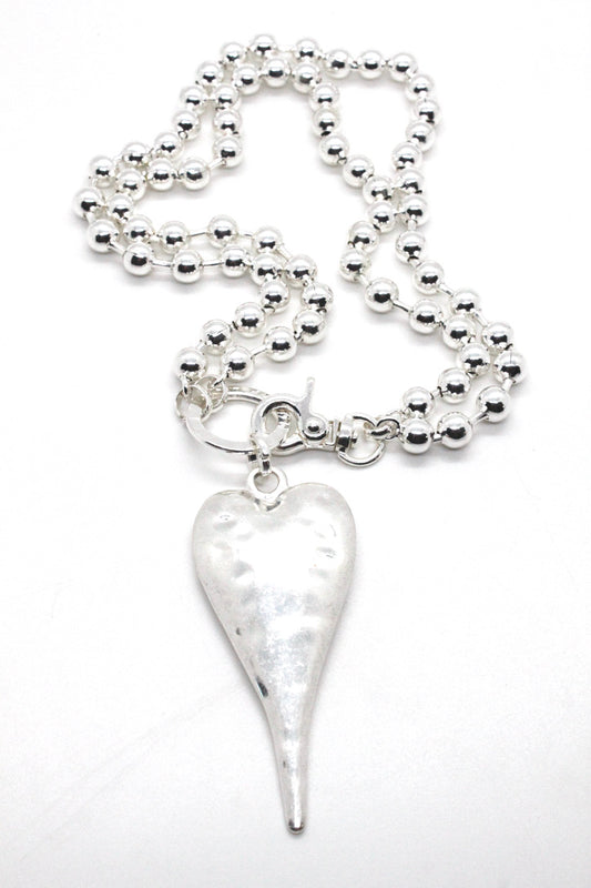 Extra Large Silver Heart Necklace to Wear Short or Long -N2-2178
