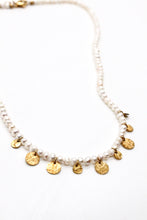 Load image into Gallery viewer, Mini Gold Charm Discs on Freshwater Pearl Short Necklace -French Flair Collection- N2-2096
