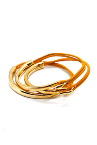 Yellow Leather + 24K Gold Plate Bangle Bracelet