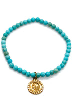 Load image into Gallery viewer, Turquoise Bracelet with French Gold Charm -French Medals Collection- B6-016
