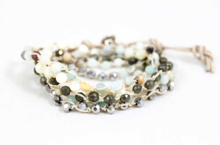 Hand Knotted Convertible Crochet Bracelet or Necklace, Crystals and Stones Mix - WR5-Crisp