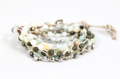 Hand Knotted Convertible Crochet Bracelet or Necklace, Crystals and Stones Mix - WR5-Crisp