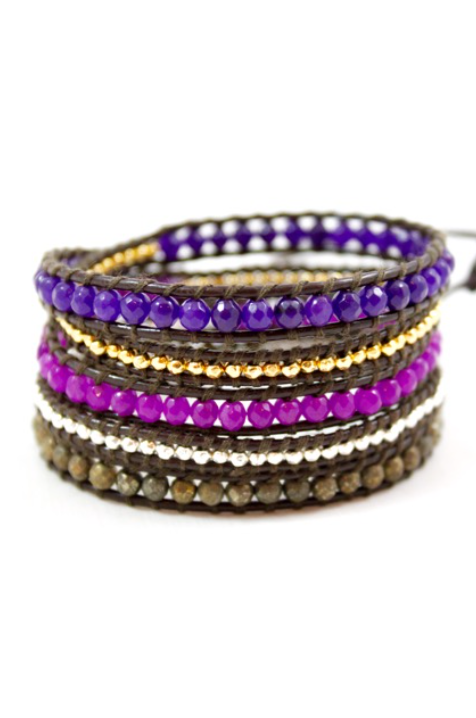 Voo Doo - Purple Mix Leather Wrap Bracelet