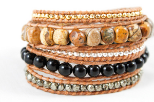 Brandy - Natural Stone Chunky Leather Wrap Bracelet