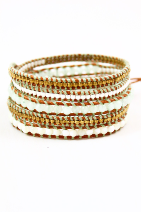 Sand - Light 24K Gold Plate Leather Wrap Bracelet