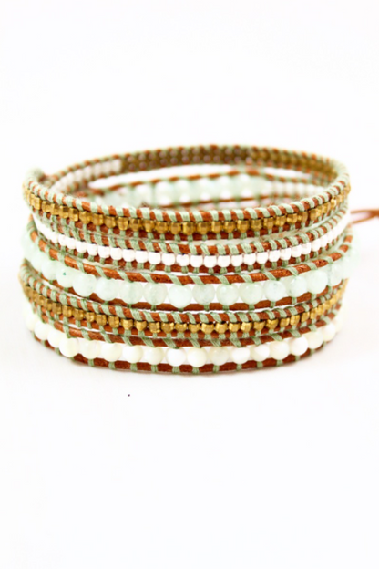 Sand - Light 24K Gold Plate Leather Wrap Bracelet