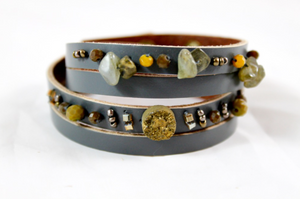 Grey Beaded Leather Wrap Bracelet   -The Classics Collection- B1-850
