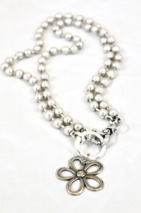 Convertible Short or Long Ball Chain Necklace with Small Silver Daisy Flower -The Classics Collection- N2-266S