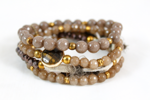 Luxury Semi Precious Stone Brown Stack Bracelet   -The Classics Collection- B1-921