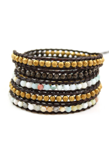 Santiago - Amazonite Mix Leather Wrap Bracelet