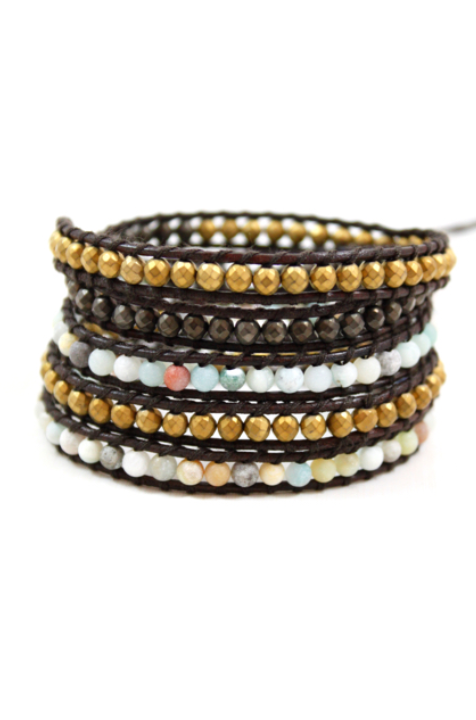 Santiago - Amazonite Mix Leather Wrap Bracelet