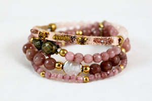 Luxury Semi Precious Stone Pink Stack Bracelet   -The Classics Collection- B1-924