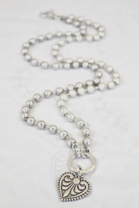 Convertible Short or Long Heart Fleur de Lis Ball Chain Necklace -The Classics Collection- N2-229