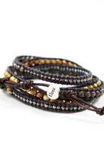 Load image into Gallery viewer, Sphinx - Dark and Gold Combo Leather Wrap Bracelet

