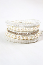 Load image into Gallery viewer, Vail - All White Pearl Mix Leather Wrap Bracelet
