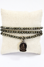 Load image into Gallery viewer, Faceted Pyrite Stretch Short Necklace or Bracelet with Ganesh Charm -The Buddha Collection- NS-PY-3G1
