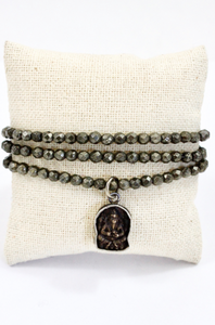 Faceted Pyrite Stretch Short Necklace or Bracelet with Ganesh Charm -The Buddha Collection- NS-PY-3G1