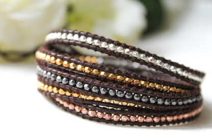 Metal - Mixed Metals Leather Wrap Bracelet