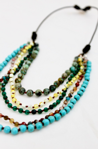 Semi Precious Stone Hand Knotted Short Necklace on Genuine Leather -Layers Collection- NLS-Nature