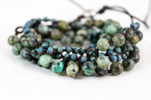 Load image into Gallery viewer, Hand Knotted Convertible Crochet Bracelet or Necklace, Crystals and African Turquoise Mix - WR5-Cypress
