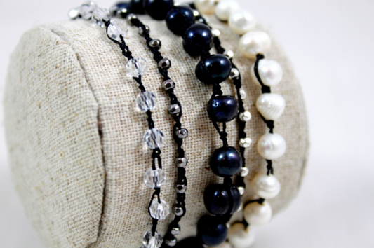 Hand Knotted Convertible Crochet Bracelet or Necklace, Freshwater Pearl Mix - WR5-Eskimo