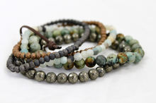 Load image into Gallery viewer, African Turquoise, Pyrite, Amazonite Mix Stretch Luxury Stack Bracelet - BL-4019
