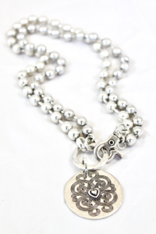 Convertible Necklace Short or Long With Heart Design Disc -The Classics Collection- N2-228