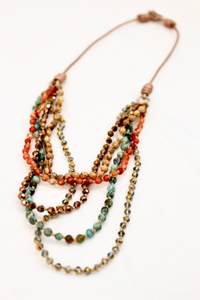 Semi Precious Stone Hand Knotted Short Necklace on Genuine Leather -Layers Collection- NLS-Mud