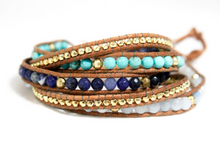 Load image into Gallery viewer, Rhea - Turquoise Mix Leather Wrap Bracelet
