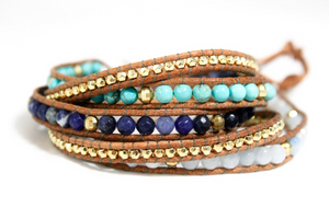 Rhea - Turquoise Mix Leather Wrap Bracelet