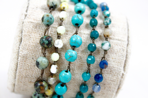 Hand Knotted Convertible Crochet Bracelet or Necklace, Stones Mix - WR5-Nature