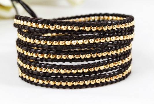 Tiger - 24K Gold Plate Brown Leather Wrap Bracelet