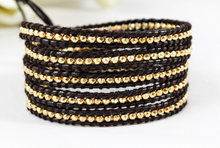 Load image into Gallery viewer, Tiger - 24K Gold Plate Brown Leather Wrap Bracelet
