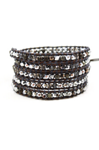 Owl - Pyrite and Mirror Dipped Crystal Mix Leather Wrap Bracelet