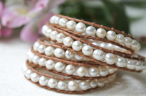 Pearl - White Freshwater Pearl Wrap Bracelet