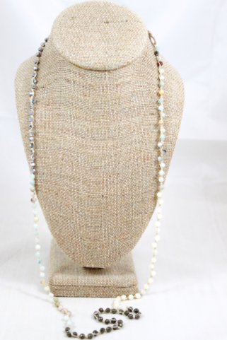 Hand Knotted Convertible Crochet Bracelet or Necklace, Crystals and Stones Mix - WR5-Crisp