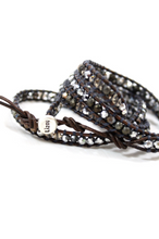 Load image into Gallery viewer, Owl - Pyrite and Mirror Dipped Crystal Mix Leather Wrap Bracelet
