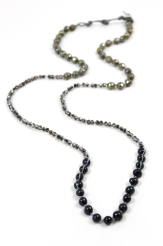 Hand Knotted Convertible Crochet Bracelet or Necklace, Pearls and Pyrite Mix - WR5-Midnight