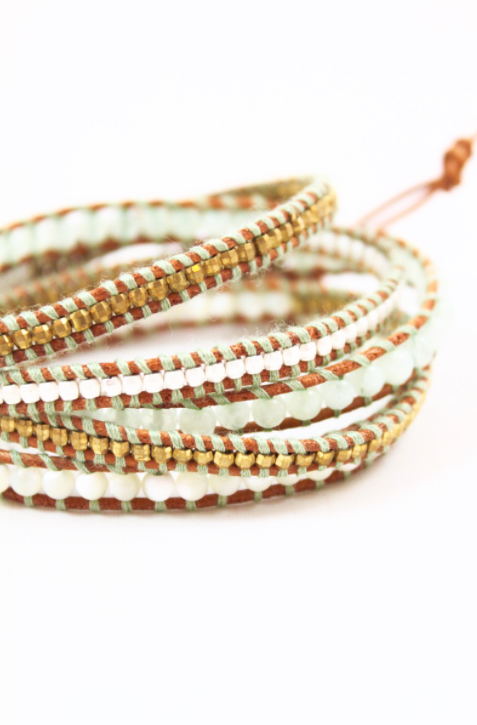 Sand - Light 24K Gold Plate Leather Wrap Bracelet