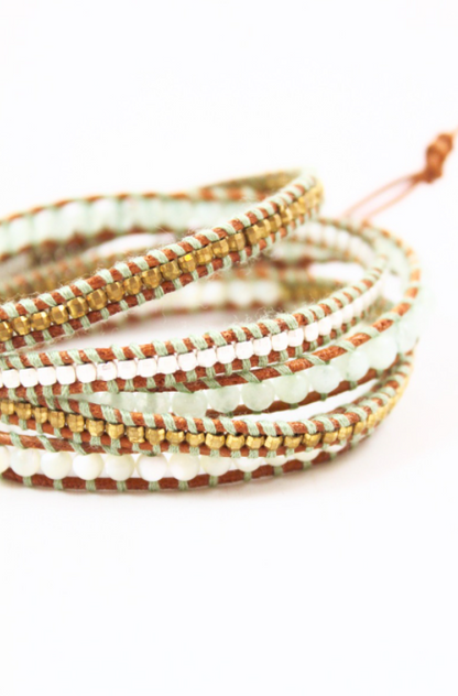 Sand - Light 24K Gold Plate Leather Wrap Bracelet