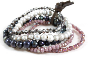 Semi Precious Stone, Freshwater Pearl and Crystal Mix Luxury Stack Bracelet -BL-Dazzle