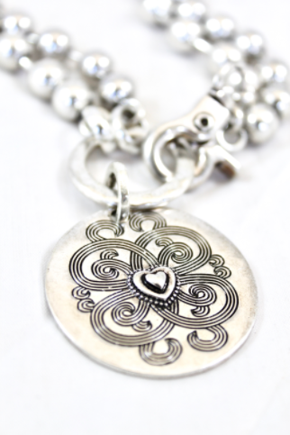 Convertible Necklace Short or Long With Heart Design Disc -The Classics Collection- N2-228